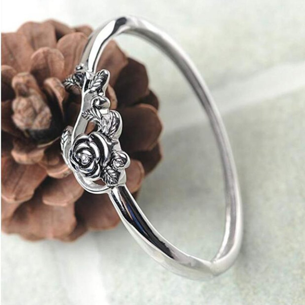 💝 Ethnic Style Dainty Rose Flower Anillo Vintage Silver Ring for Women, VIP420
